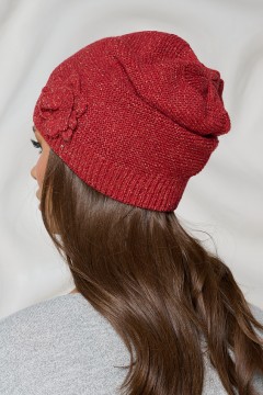 Шапка цвета махагон с декоративным цветком Bellovera(фото5)