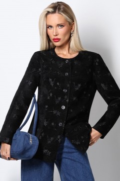 Жакет из костюмного плотного вельвета с цветочным принтом в чёрном цвете Идеальный баланс, шик 03:5 SelenaSonata