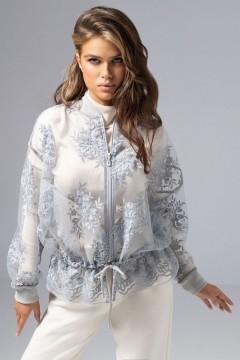 Бомбер серый из сетки с вышивкой Charutti