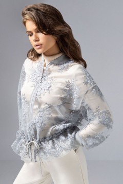 Бомбер серый из сетки с вышивкой Charutti(фото3)