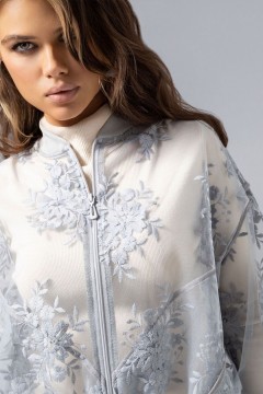 Бомбер серый из сетки с вышивкой Charutti(фото4)