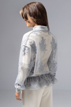 Бомбер серый из сетки с вышивкой Charutti(фото6)