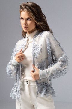 Бомбер серый из сетки с вышивкой Charutti(фото5)