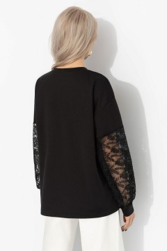 Футболка чёрная с декоративными рукавами Charutti(фото6)