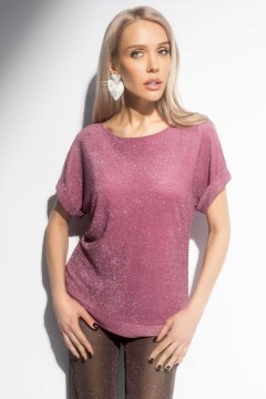 Футболка нарядная трикотажная розовая с эффектом голограммы Charutti(фото6)