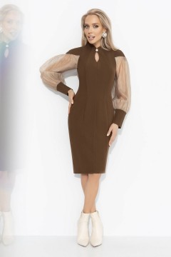 Платье-футляр коричневое с объёмными рукавами Charutti