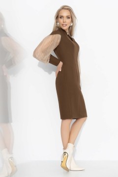Платье-футляр коричневое с объёмными рукавами Charutti(фото4)