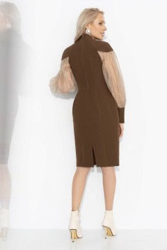 Платье-футляр коричневое с объёмными рукавами Charutti(фото6)