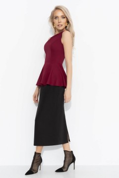 Блузка бордовая без рукавов с баской Charutti(фото8)