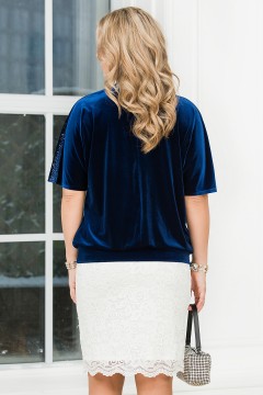 Блуза синего цвета из бархата с блеском Lavira(фото5)