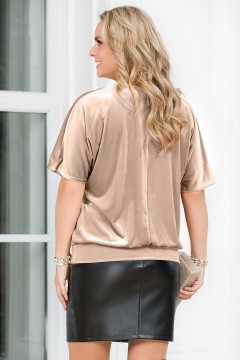 Блуза бежевого цвета из бархата с блеском Lavira(фото5)