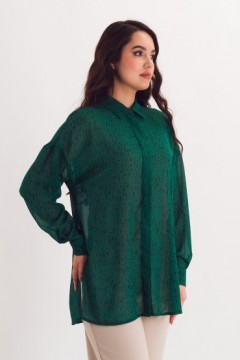 Рубашка шифоновая зелёная с принтом Braslava(фото3)