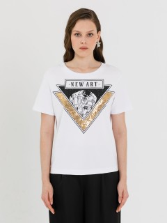 Футболка белая с принтом и пайетками Priz(фото4)