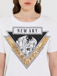 Футболка белая с принтом и пайетками Priz(фото5)