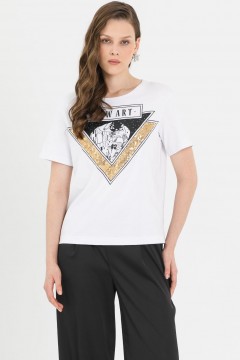 Футболка белая с принтом и пайетками Priz