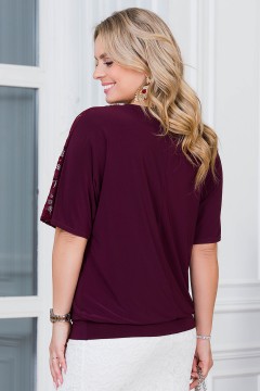 Блузка с короткими рукавами в винном цвете Lavira(фото4)