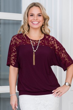 Блузка с короткими рукавами в винном цвете Lavira