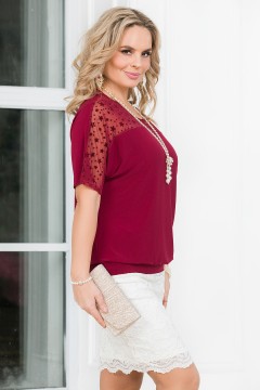 Блузка тёмно-бордового цвета с рукавами из сетки Lavira(фото4)