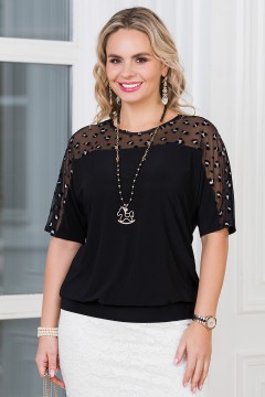 Блузка чернильного цвета с рукавами из сетки Lavira