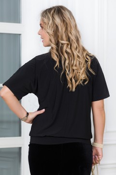 Блузка чёрная с рукавами из сетки в горошек Lavira(фото4)