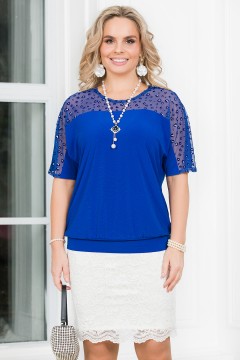 Блузка с короткими рукавами в цвете сапфир Lavira(фото3)