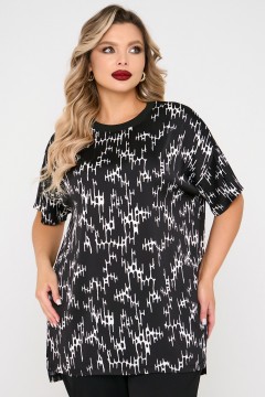 Блузка чёрная из шифона с принтом Dora