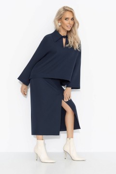 Костюм тёмно-синий с юбкой и со съёмной розой Charutti(фото2)