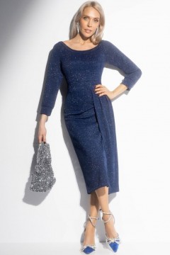 Платье трикотажное синее с декоративной драпировкой Charutti