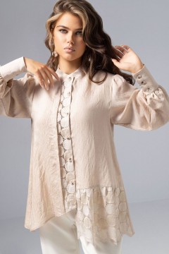 Рубашка бежевая комбинированная с кружевом Charutti(фото2)