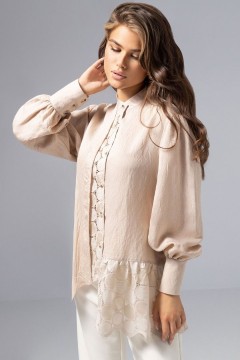 Рубашка бежевая комбинированная с кружевом Charutti(фото7)