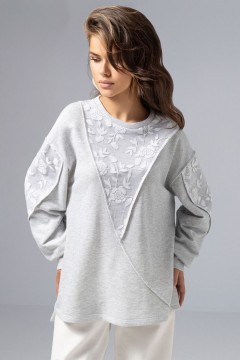Свитшот комбинированный серый с кружевом Charutti(фото2)