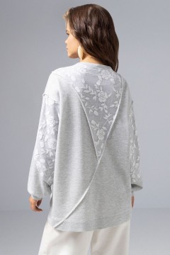 Свитшот комбинированный серый с кружевом Charutti(фото5)