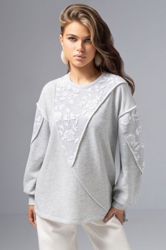 Свитшот комбинированный серый с кружевом Charutti