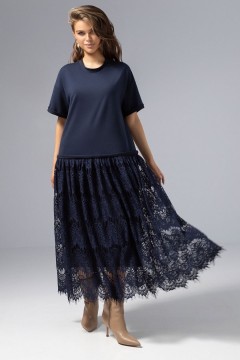 Платье комбинированное с кружевом синего цвета Charutti