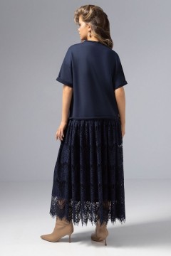 Платье комбинированное с кружевом синего цвета Charutti(фото5)