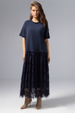 Платье комбинированное с кружевом синего цвета Charutti(фото4)