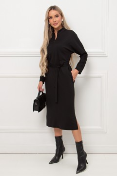 Платье трикотажное чёрное с поясом Кэнти №8 Valentina(фото4)