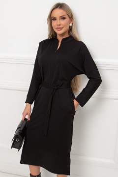 Платье трикотажное чёрное с поясом Кэнти №8 Valentina(фото2)