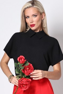 Блузка чёрная с короткими рукавами Лада, блэк SelenaSonata