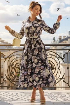 Платье тёмно-синее с поясом Снова красиво, хит SelenaSonata