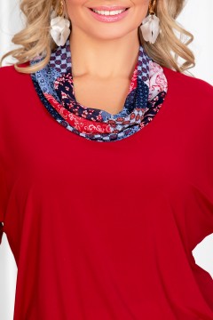 Блузка тёмно-красного цвета с воротником из шифона с принтом Lavira(фото3)