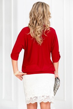 Блузка тёмно-красного цвета с воротником из шифона с принтом Lavira(фото5)