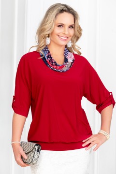 Блузка тёмно-красного цвета с воротником из шифона с принтом Lavira