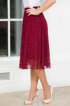 Юбка тёмно-бордовая из сетки с принтом Lavira(фото4)