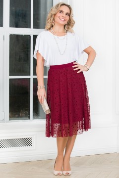 Юбка тёмно-бордовая из сетки с принтом