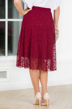 Юбка тёмно-бордовая из сетки с принтом Lavira(фото5)