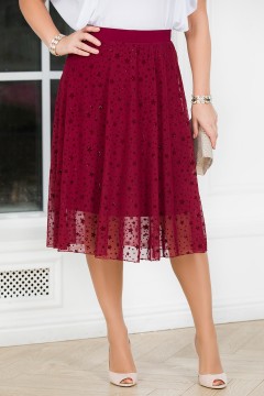 Юбка тёмно-бордовая из сетки с принтом Lavira(фото2)