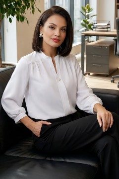 Блузка белая с воротником-стойка Шарлиз, вайт нью SelenaSonata