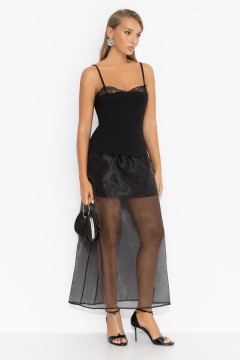 Топ чёрный хлопковый на тонких бретелях Charutti(фото2)