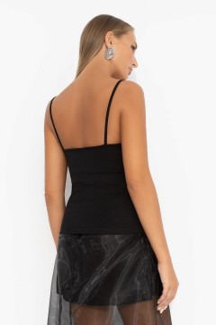 Топ чёрный хлопковый на тонких бретелях Charutti(фото7)